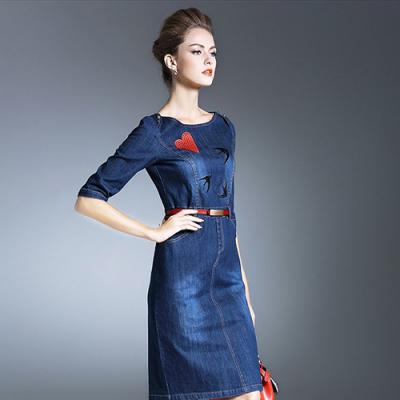 ĐẦM JEAN CỔ TRÒN TAY LỠ THÊU ÉN - NJ919